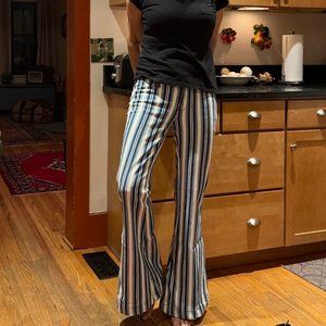 Groovy, stripe, low rise jeans, flair bottom (bell bottom)